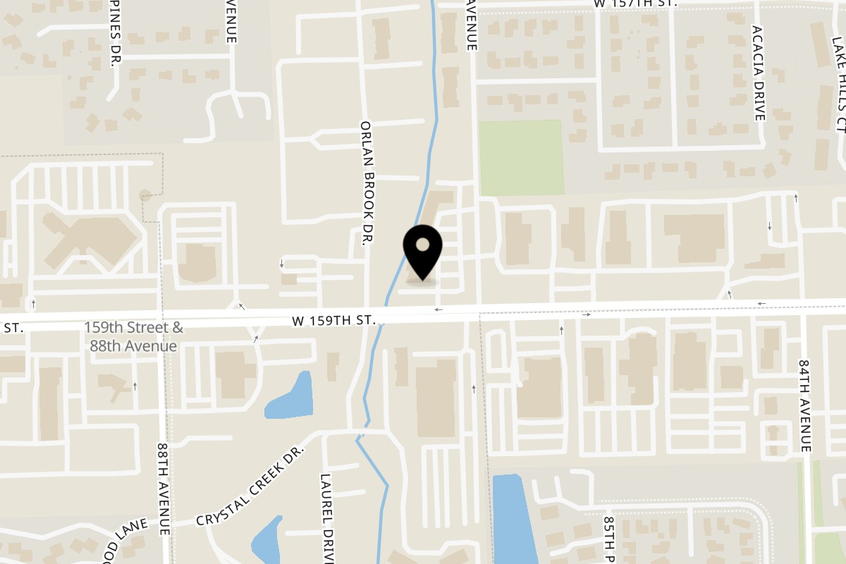 Map showing the location of Mayan Palace on 8600 W 159th St Unit 1 in Orland Park
